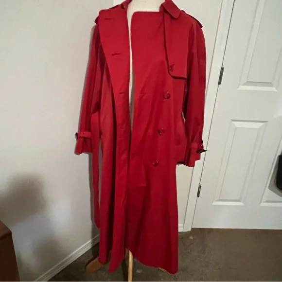BURBERRYS' VINTAGE AUTHENTIC Red Trench Coat 10L Double Breasted Nova Check EUC - Picture 7 of 12